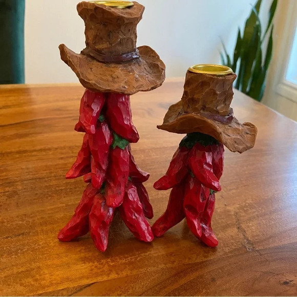 Jalapeño Red Chili Pepper Southwest Cowboy Candle Holders Set of two - Picture 3 of 14